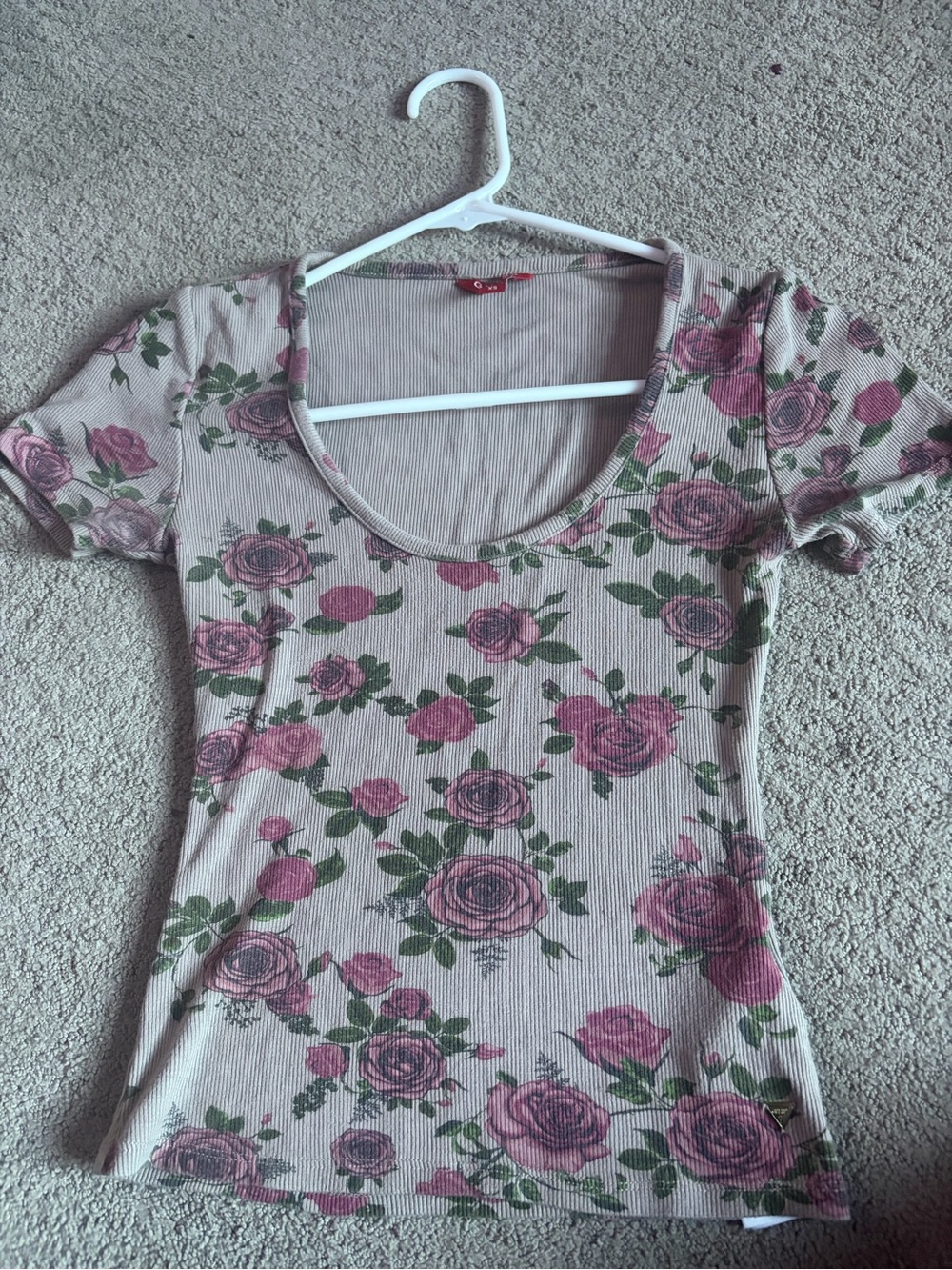 Guess Women's Scoop Neck Floral Tee - Pink and Green